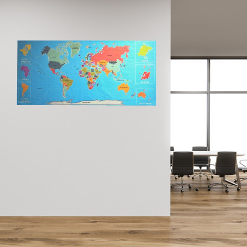 Renkli Atlas Dünya Haritası Manyetik Yapıştırıcı Gerektirmeyen Duvar Stickerı 118 CM * 56 CM (3877)