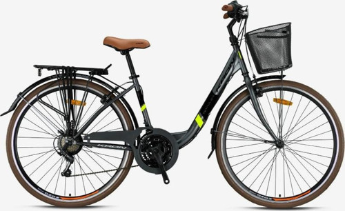 TETRA 3.0 - 26" City Bike - 15' - 21 Vites - V.B. - Mat Füme-Siyah/Neon Sarı