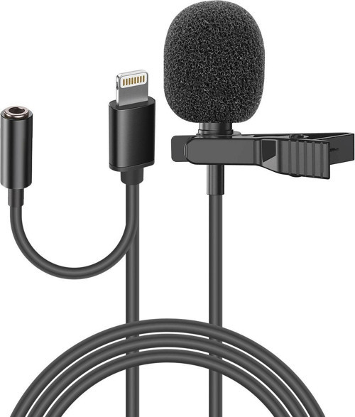 SN-MTK35 Siyah Lightning Tik-Tok Akıllı Telefon Kulaklık Çıkışlı Yaka Mikrofonu