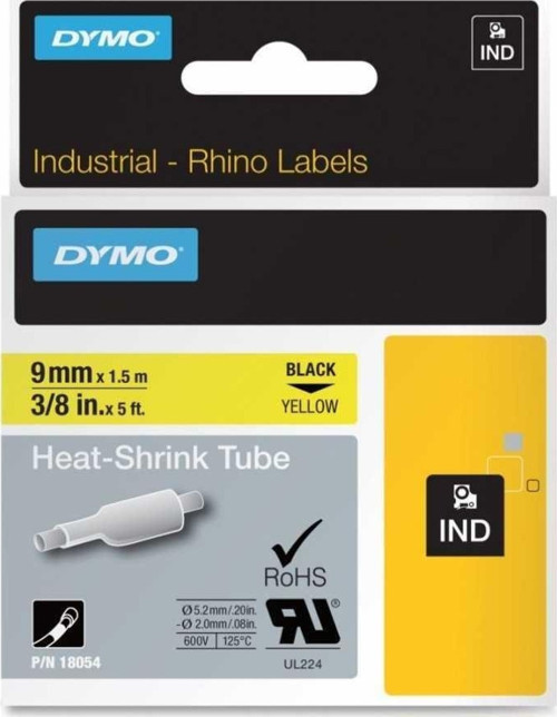 Rhino Pro Isıyla Küçülen Şerit 9mm x 1,5m Sarı/Siyah (18054)