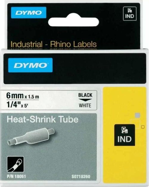 RhinoPRO 18051 Beyaz/Siyah Isıyla Küçülen Şerit 6 mm x 1,5 mt