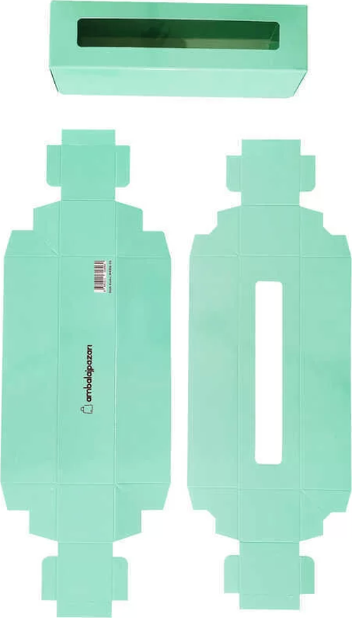 Montajsız Kapaklı Makaron Kutusu Turkuaz Yeşili 5x20x5 cm - 50 Adet