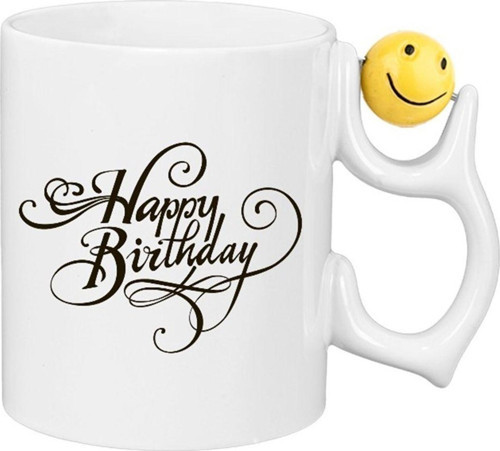 Kişiye Özel Happy Brithday Doğum Günü Özel Kulplu Süblimasyon Baskılı Porselen Kupa Bardak Emoji