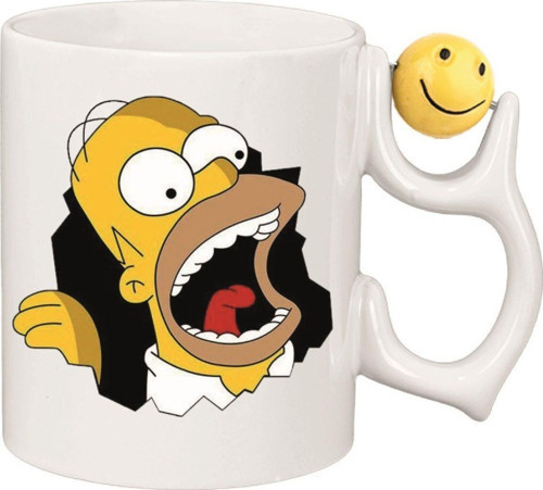 Kişiye Özel Sipmsons Homer Simpson Emoji Kalp Kulplu Süblimasyon Baskılı Porselen Kupa Bardak Emoji Kulp