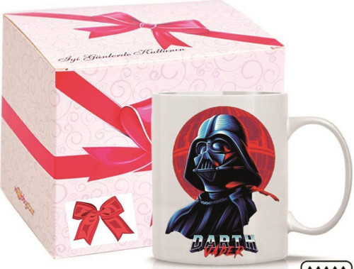 Kişiye Özel Starr Wars Darth Vader Kalp Kulplu Süblimasyon Baskılı Porselen Kupa Bardak Düz Kulp