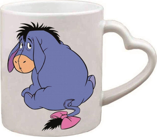 Kişiye Özel Winnie The Pooh Iyor Kulplu Özel Süblimasyon Baskılı Porselen Kupa Bardak Kalpli