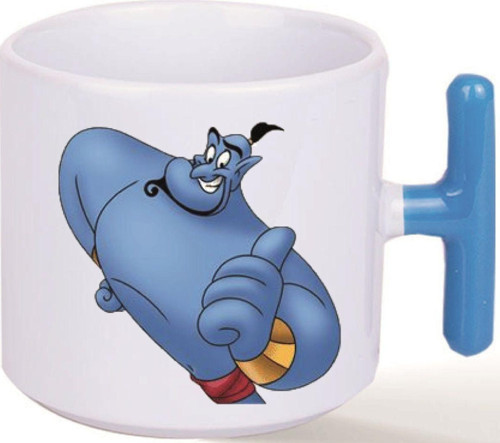 Kişiye Özel Aladdin Lamba Cini Emoji Ve Kalp Kulplu Süblimasyon Baskılı Porselen Kupa Bardak Mavi T