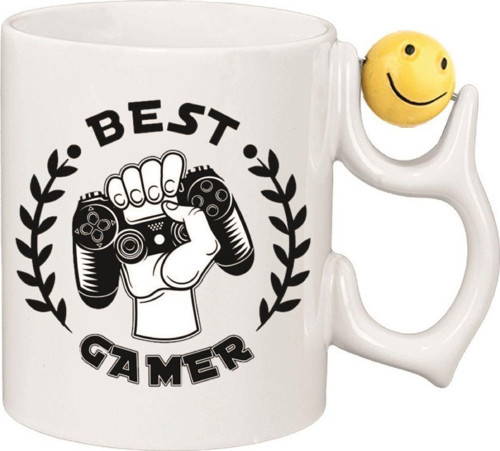 Kişiye Özel Best Gamer Gülen Yüz Kulplu Süblimasyon Oyun Kolu Baskılı Beyaz Kupa Bardak