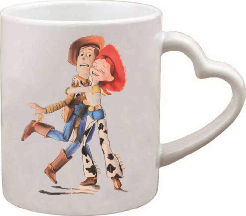 Kişiye Özel Oyuncak Hikayesi Woody Jessie Kalp Kulplu Süblimasyon Baskılı Porselen Kupa Bardak Kalpli