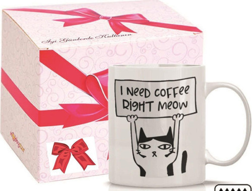 Kişiye Özel Coffee Kedi Emoji Ve Kalp Kulplu Özel Süblimasyon Baskılı Porselen Kupa Bardak Düz Kulp
