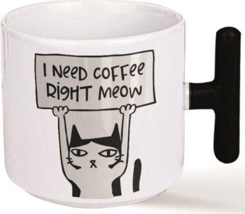 Kişiye Özel Coffee Kedi Emoji Ve Kalp Kulplu Özel Süblimasyon Baskılı Porselen Kupa Bardak Siyah T