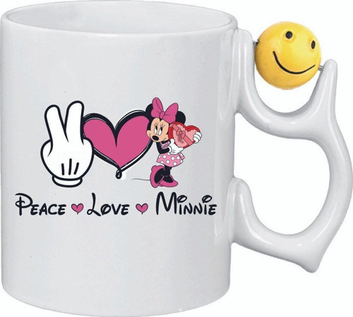 Kişiye Özel Disney Minnie Mouse Love Kalpli Hediye Özel Süblimasyon Baskılı Beyaz Kupa Bardak Gülen Yüz Kulp