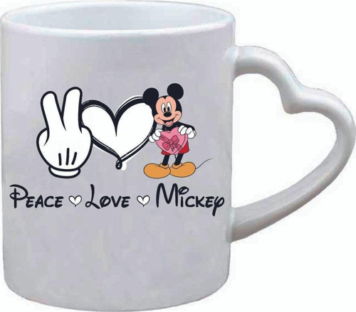 Kişiye Özel Disney Minnie Mouse Love Kalpli Hediye Özel Süblimasyon Baskılı Beyaz Kupa Bardak Kalpli