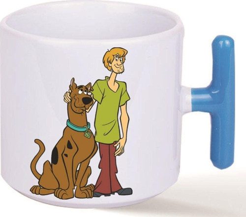 Kişiye Özel Scooby-doo Ve Shaggy Emoji Ve Kalp Kulplu Süblimasyon Baskılı Porselen Kupa Bardak Mavi T