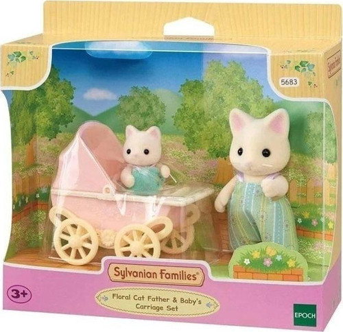 5683 Sylvanian Families Çiçekli Kedi Baba ve Bebek Arabası Seti +3 yaş