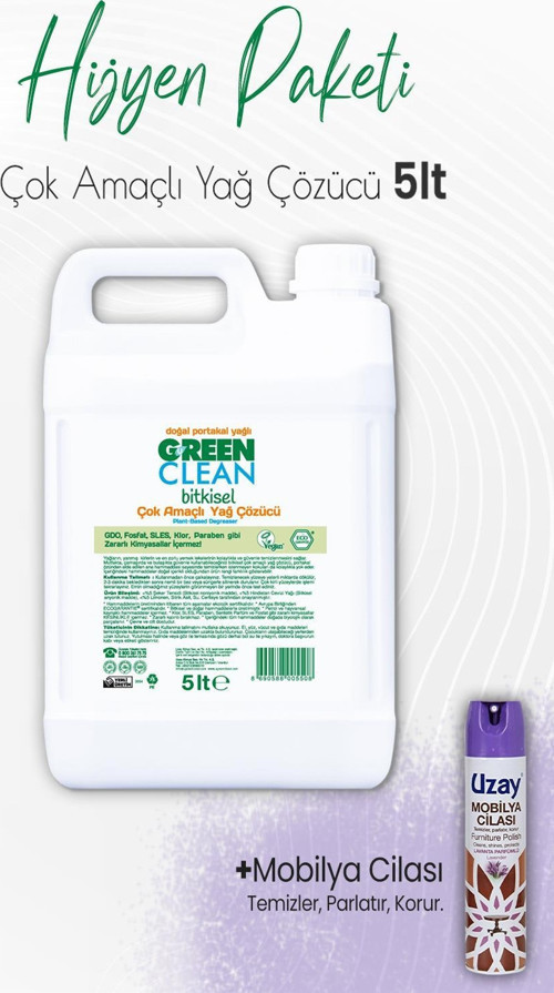 Bitkisel Çok Amaçlı Yağ Çözücü Portakal Yağlı 5 lt ve Mobilya Cilası Lavanta 300 ml