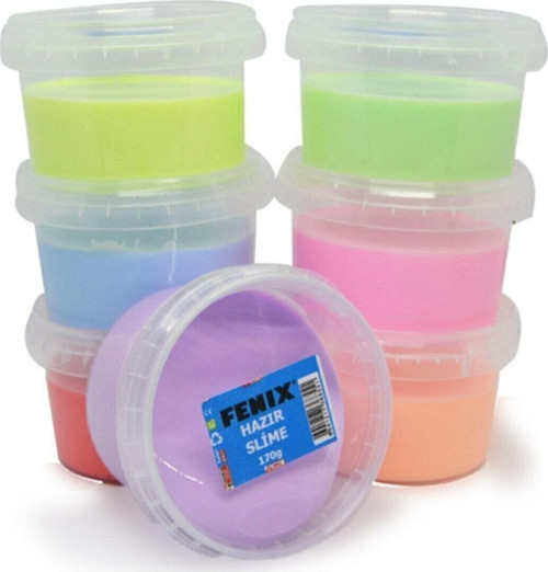 Yuvarlak Kutuda 6 Renk Hazır Slime - Hazır Slaym - 6X170Gr Toplam 1020Gr.Hsx
