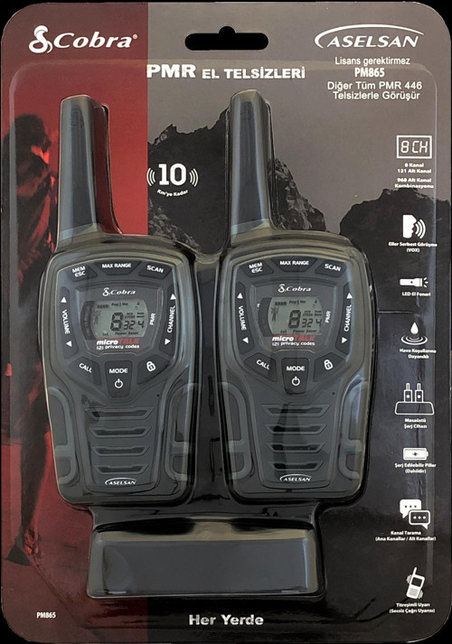 PM-865 Pmr El Telsizi 2li Paket 8 Kanal+121 Alt Kanal 8 Km