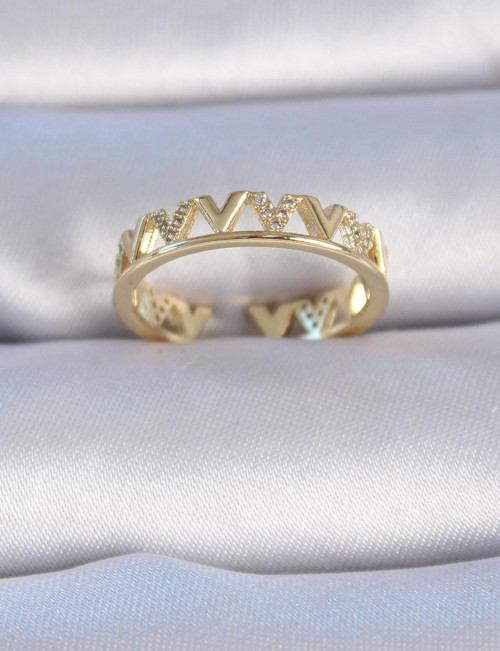 Pirinç Gold Renk Zirkon Taşlı "V" Model Kadın Yüzük - TJ-BYK3300