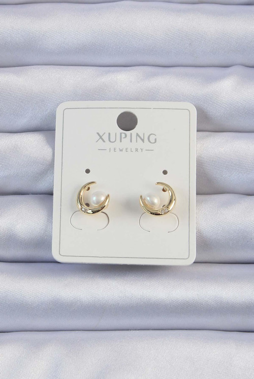 Xuping Gold Renk Zirkon Taşlı İncili Ay Küpe - TJ-BKP9372