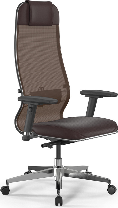 Deri ve Fileli Ofis Koltuğu / Çalışma Sandalyesi Synchrosit 10-B1-115D-3D / 1048146 Koyu Kahverengi