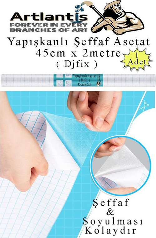 Yapışkanlı Şeffaf Asetat 1 Adet 45cm x 2 metre Djfix Kendinden Yapışkanlı Şeffaf Rulo Asetat Transparan Soğuk Laminasyon