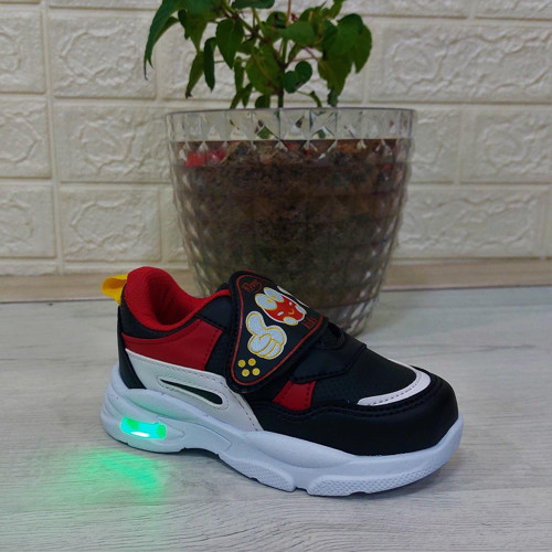 3127 Siyah-Kırmızı Işıklı Fuspetli Bebe Spor Ayakkabı