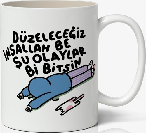 Düzeleceğiz Yazılı Motto Beyaz Porselen Kupa Bardak