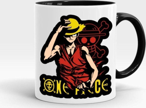 One Piece Monkey D. Luffy Hasır Şapkalı Luffyanime Temalı Siyah Kulplu Siyah İçli Kupa Bardak