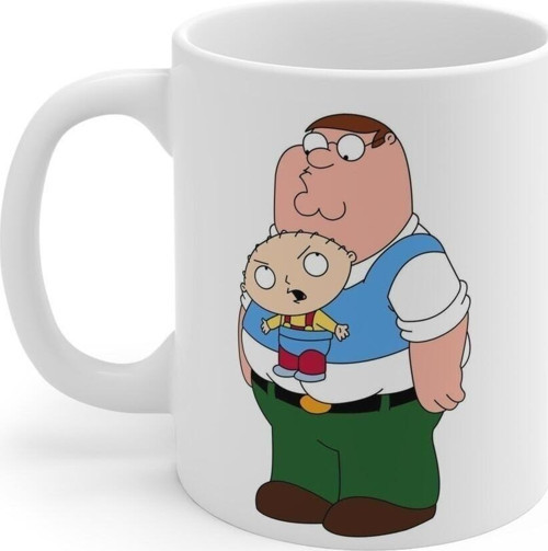 Family Guy Stewie Ve Peter Temalı Beyaz Kupa Bardak Porselen