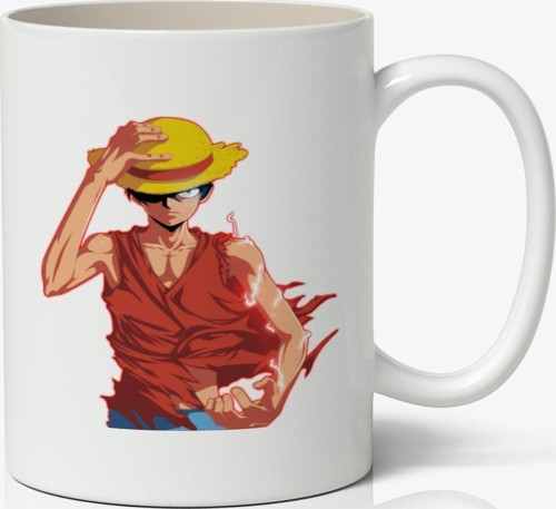 One Piece Hasır Şapkalı Luffy Anime Baskılı Beyaz Kupa Bardak