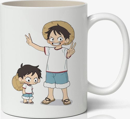 One Piece Luffy V2 Özel Çizim Anime Baskılı Beyaz Kupa Bardak