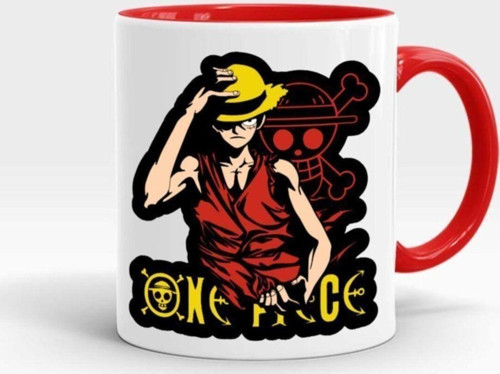 One Piece Monkey D. Luffy Hasır Şapkalı Luffyanime Temalı Kırmızı Kulplu Kırmızı İçli Kupa Bardak