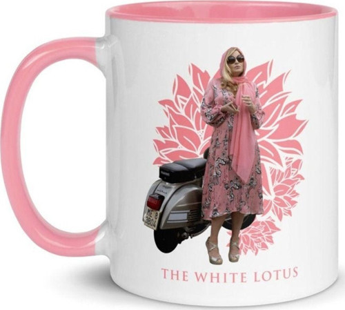 The White Lotus Scooter Two Tone Temalı Pembe Kulplu İçi Pembe Kupa Bardak