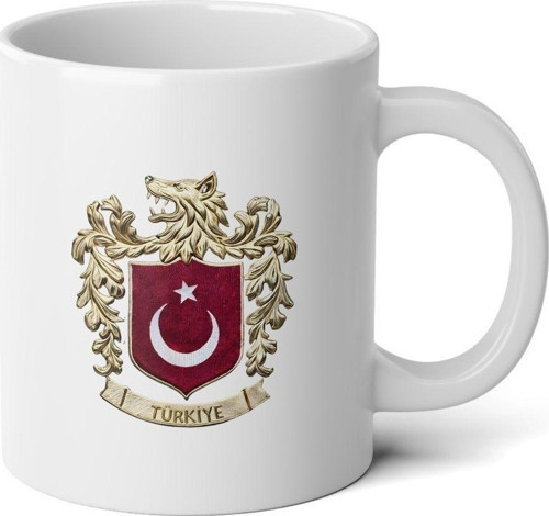 Türkiye Bozkurt Milli Takım Arması Temalı Beyaz Kupa Bardak Porselen