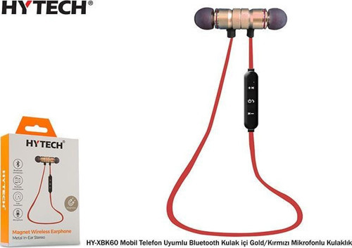 HY-XBK60 Gold-Kırmızı Mobil Telefon Uyumlu Bluetooth Kulak içi Mikrofonlu Kulaklık