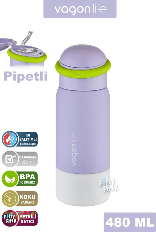 480 ML Çocuk Pipetli Paslanmaz Çelik Termos/Su Matarası-FFVGN1006-480ML