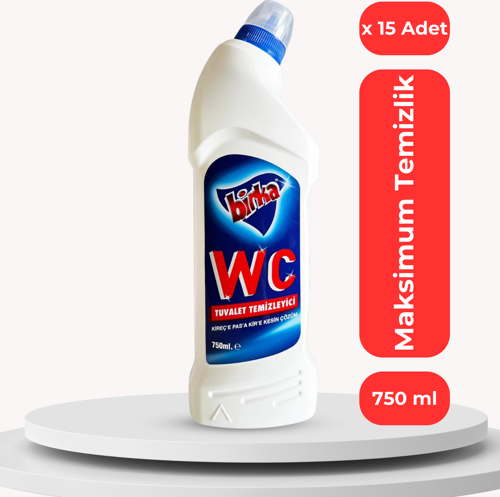 WC Tuvalet ve Pisuvar Temizleyici 15 Adet x 750 ml - Güçlü Pas ve Kireç Çözücü