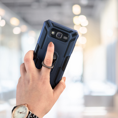 SAMSUNG J7 YÜZÜKLÜ STANDLI TANK KILIF (ARMOR MILITARY CASE) LACİVERT