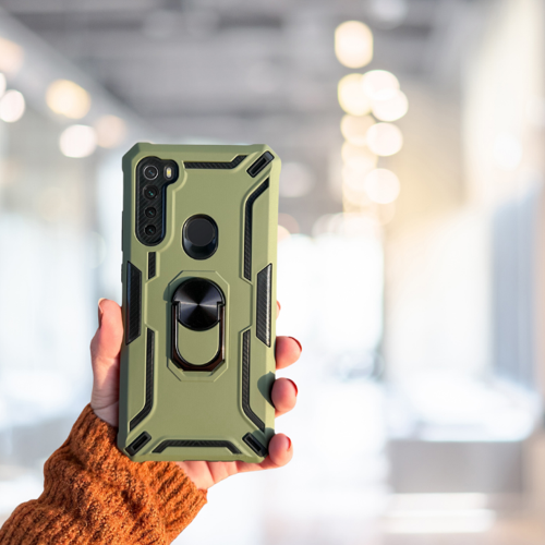 XİAOMİ REDMİ NOTE 8 YÜZÜKLÜ STANDLI TANK KILIF (ARMOR MILITARY CASE) KOYU YEŞİL