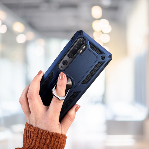 XİAOMİ Mİ NOTE 10 PRO 4G YÜZÜKLÜ STANDLI TANK KILIF (ARMOR MILITARY CASE) LACİVERT