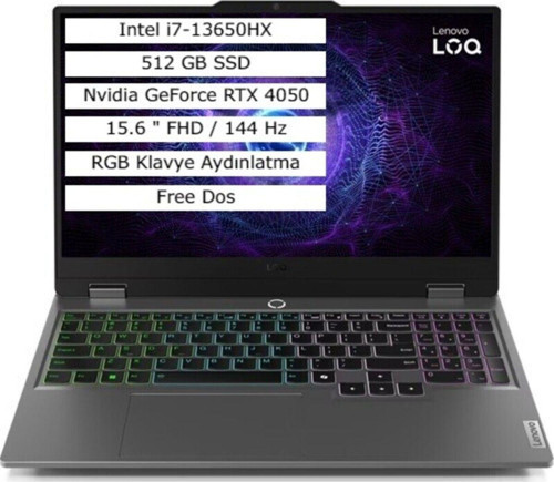 LOQ 15IRX9 i7-13650HX 24 GB 1 TBSSD 6GB RTX4050 15.6 Freedos 83DV00G7TRAR27