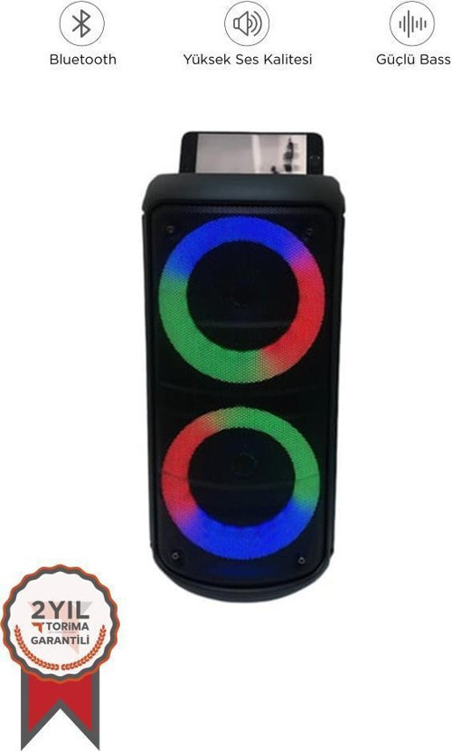 KTS-1296 Siyah Telefon Tutacaklı RGB Ledli Taşınabilir Bluetooth Hoparlör Parti Speaker