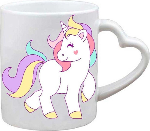 Kişiye Özel Unicorn T Kulplu Kalp kulplu Gülen Yüz kulp Süblimasyon Baskılı Porselen Kupa Bardak Kalpli Kulp