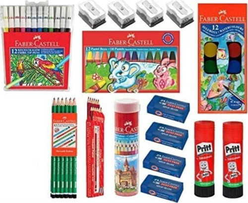 Okul - Kırtasiye 16 Parça Mega Set Boya,Kalem,Silgi,Açacak,Yapıştırıcı