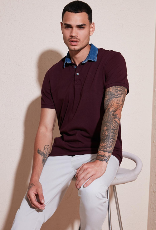 % 100 Pamuk Düğmeli Regular Fit Erkek Polo Yaka T Shirt 5902134 VİŞNE