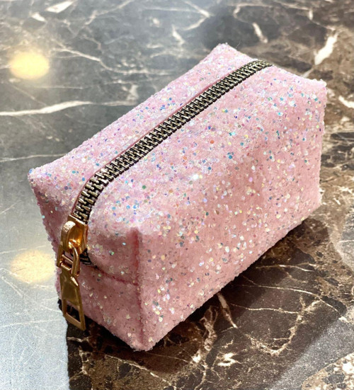 Unicus Pembe Simli Mini Cüzdan, Makyaj Çanta, Bozuk Para Kadın Cüzdan, Kalem kutusu 10*5*6cm
