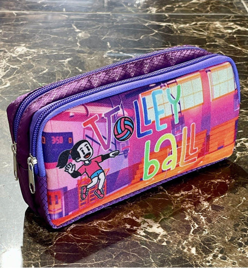 Volleybol Spor Desenli Iki Bölmeli Çocuk Okul Pembe Mor Renkli Kız Kalemlik Kalem Kutusu 21x11x 6cm
