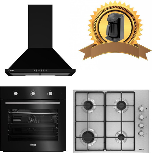 Siyah Inox Eko Ankastre Set 521 B Conic Davlumbaz -181 GID Inox Ocak - 133 B Turbo Fırın