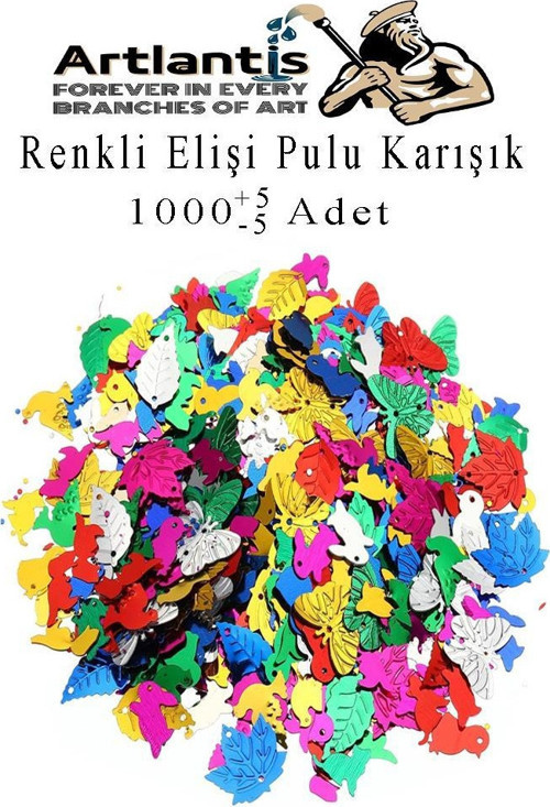 Elişi Pulu Karışık Şekilli 1000 li 1 Paket Renkli Şekilli Pul Yanardöner Payet Pırıltılı Süs Okul Öncesi Kreş Ana Sınıfı